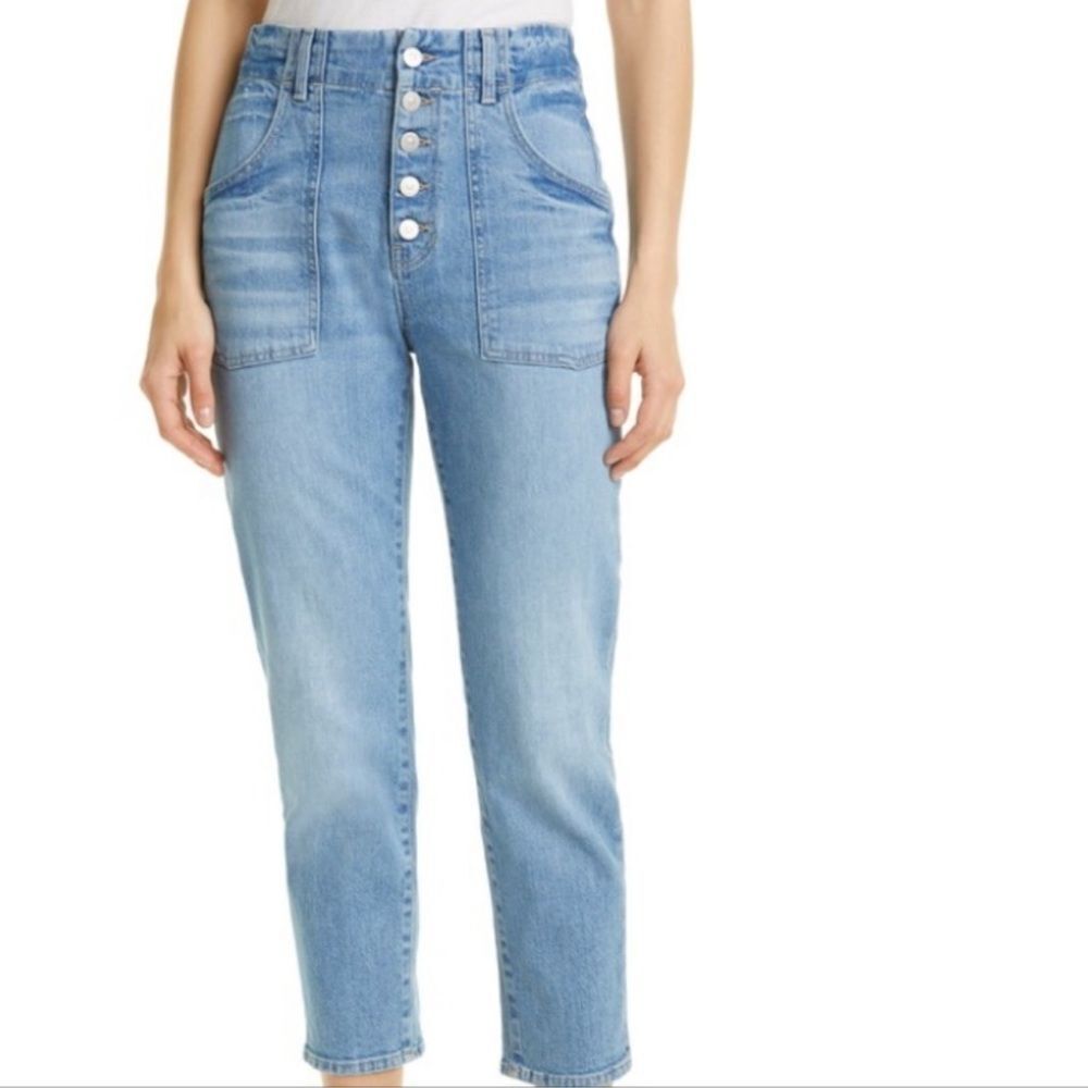 Veronica Beard Arya Exposed Button Fly Straight Leg Blue High-Waisted Jeans
FF16